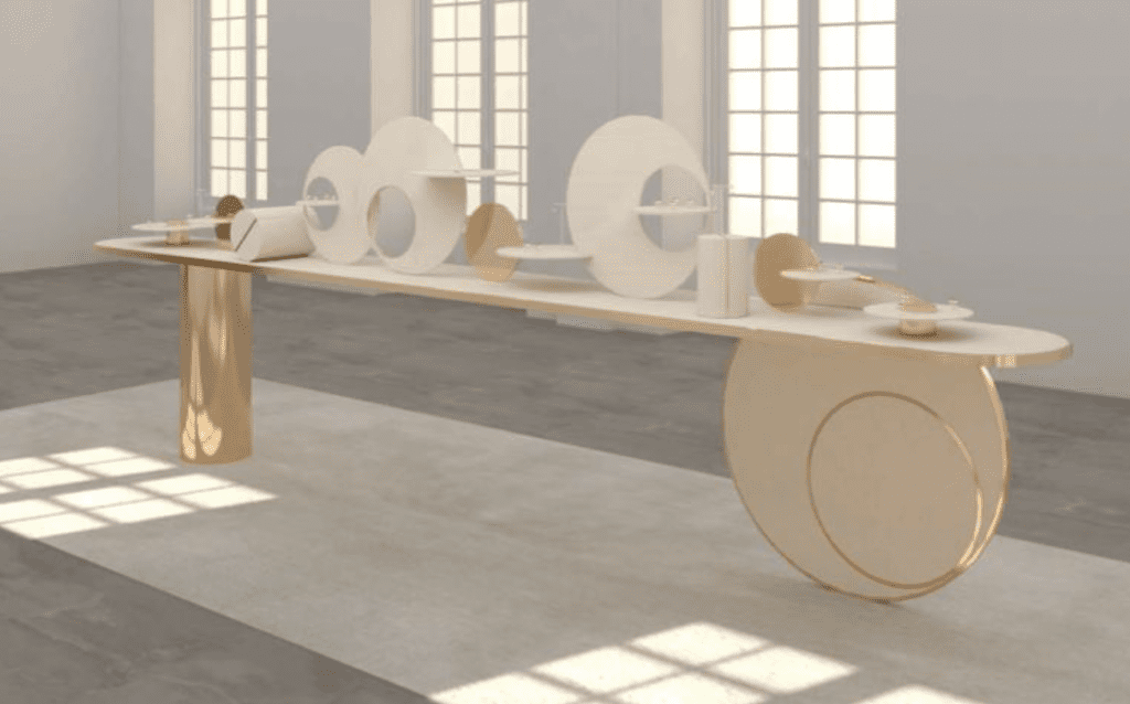 Conception d’une table en pierre de travertin avec incrustation de laiton pour le groupe Louis Vuitton